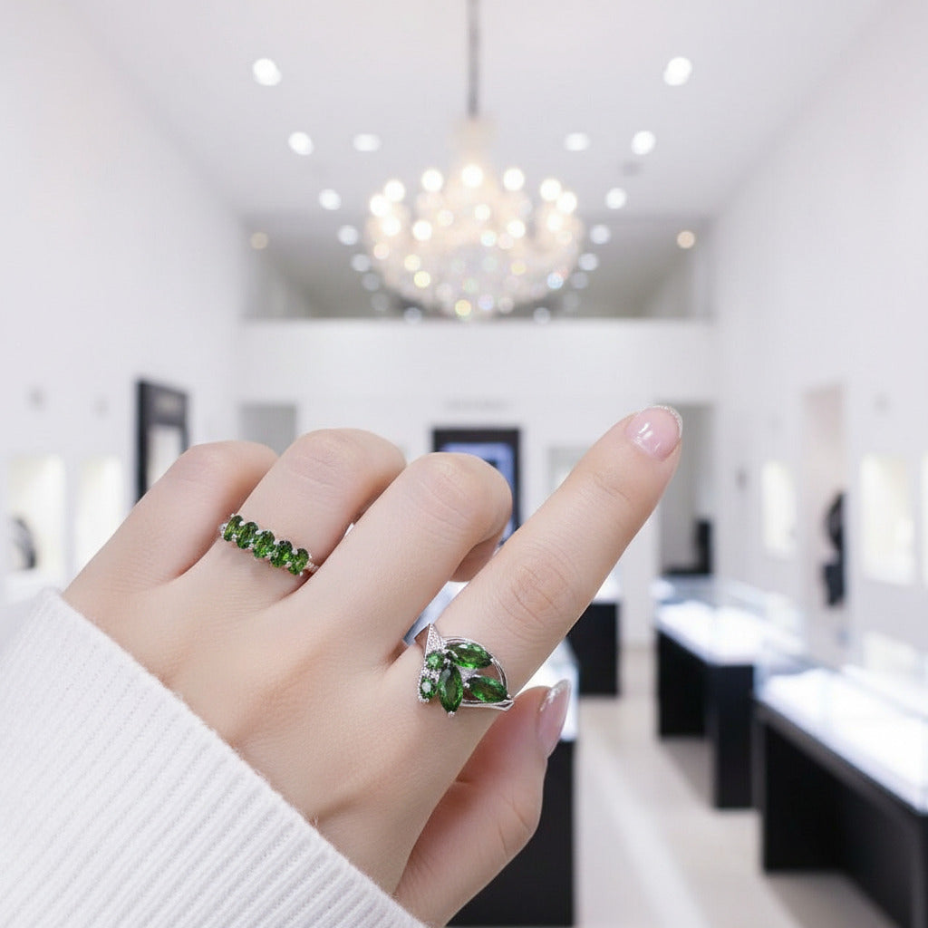 Chrome Diopside Gemstone Ring-Black Diamonds New York