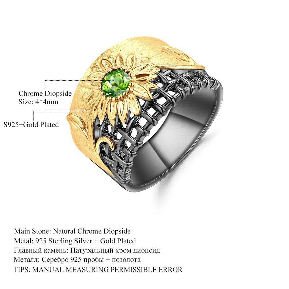 Natural Chrome Diopside Gemstones Handmade chrysanthemum Rings