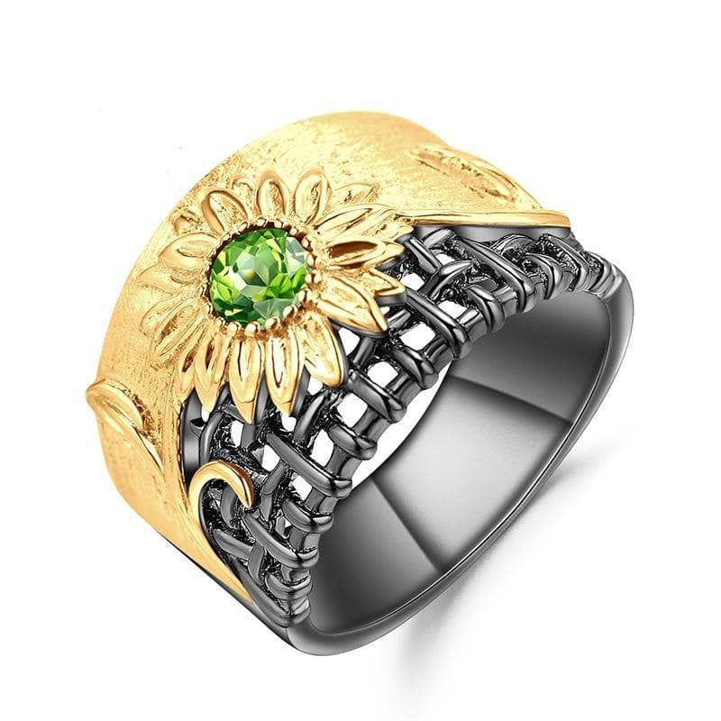 Natural Chrome Diopside Gemstones Handmade chrysanthemum Rings-Black Diamonds New York