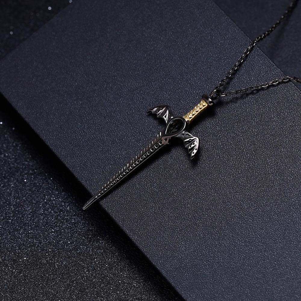 Natural Citrine Bat's Wings Sword Vintage Necklace-Black Diamonds New York