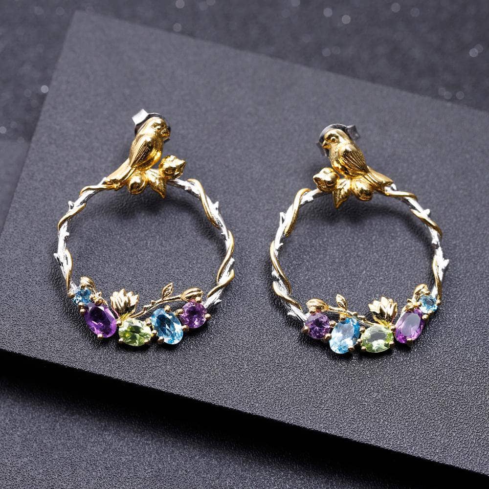 Natural Colorful Gemstones Drop Earrings-Black Diamonds New York