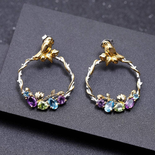 Natural Colorful Gemstones Drop Earrings - Black Diamonds New York