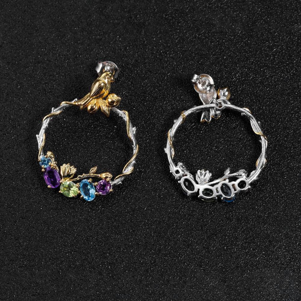 Natural Colorful Gemstones Drop Earrings-Black Diamonds New York
