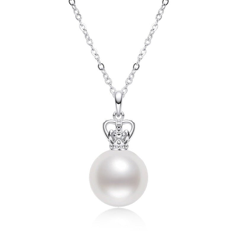 Natural Cultured Freshwater Pearl Crown Pendant Necklace-Black Diamonds New York
