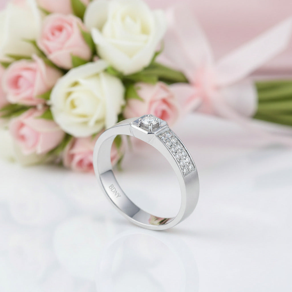Diamond Option 14k White Gold Wedding Band-Black Diamonds New York