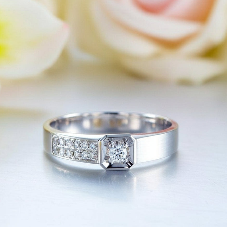 Natural Diamond 14k White Gold Wedding Band-Black Diamonds New York