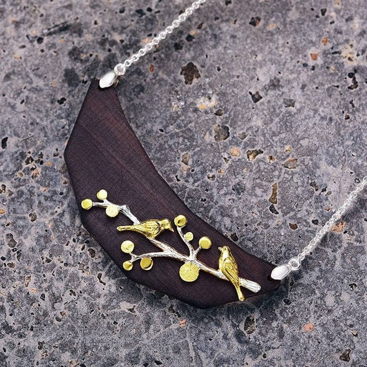 Natural Ebony Vintage Lovely Birds Necklace-Black Diamonds New York
