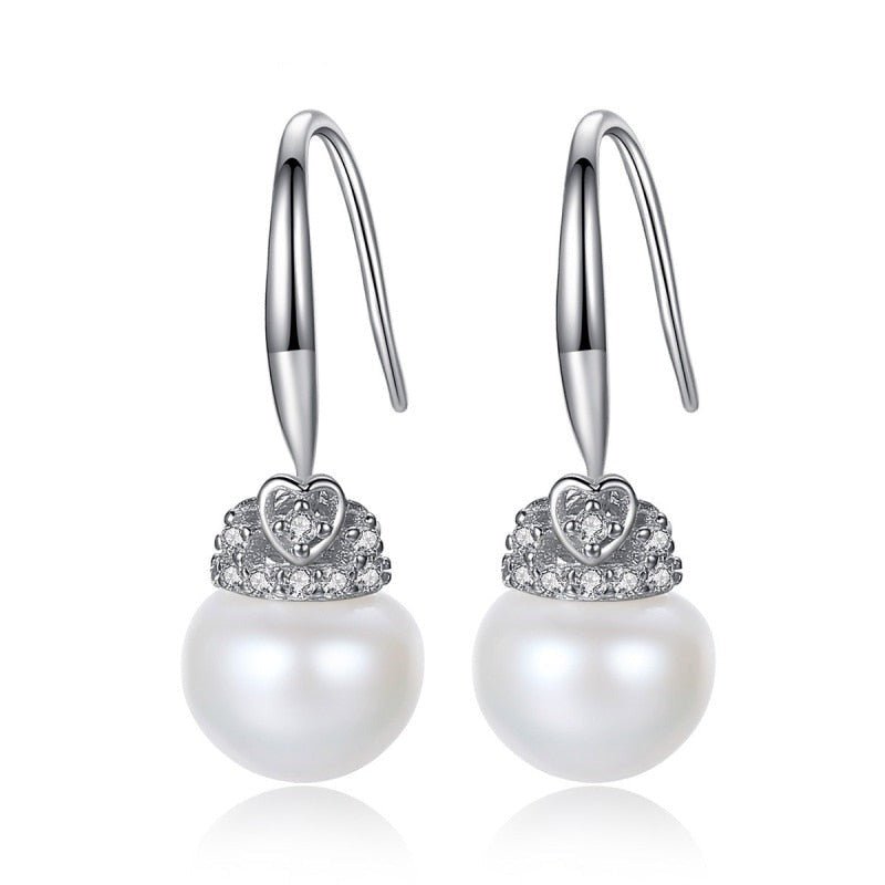 Natural Fresh Water Heart Crown Pearl Hook Drop Earrings-Black Diamonds New York