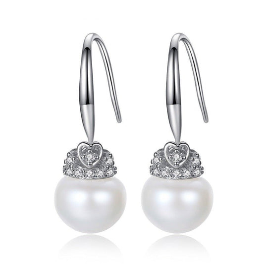 Heart Crown S925 Sterling Silver Jewelry AAAA Natural Fresh Water Pearl Hook Drop Earrings Christmas Gift For Girls JPSE005 - Black Diamonds New York