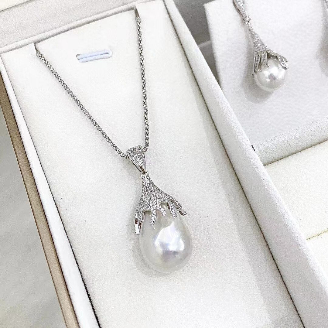 Natural Fresh Water White Pearl Jewelry Set-Black Diamonds New York