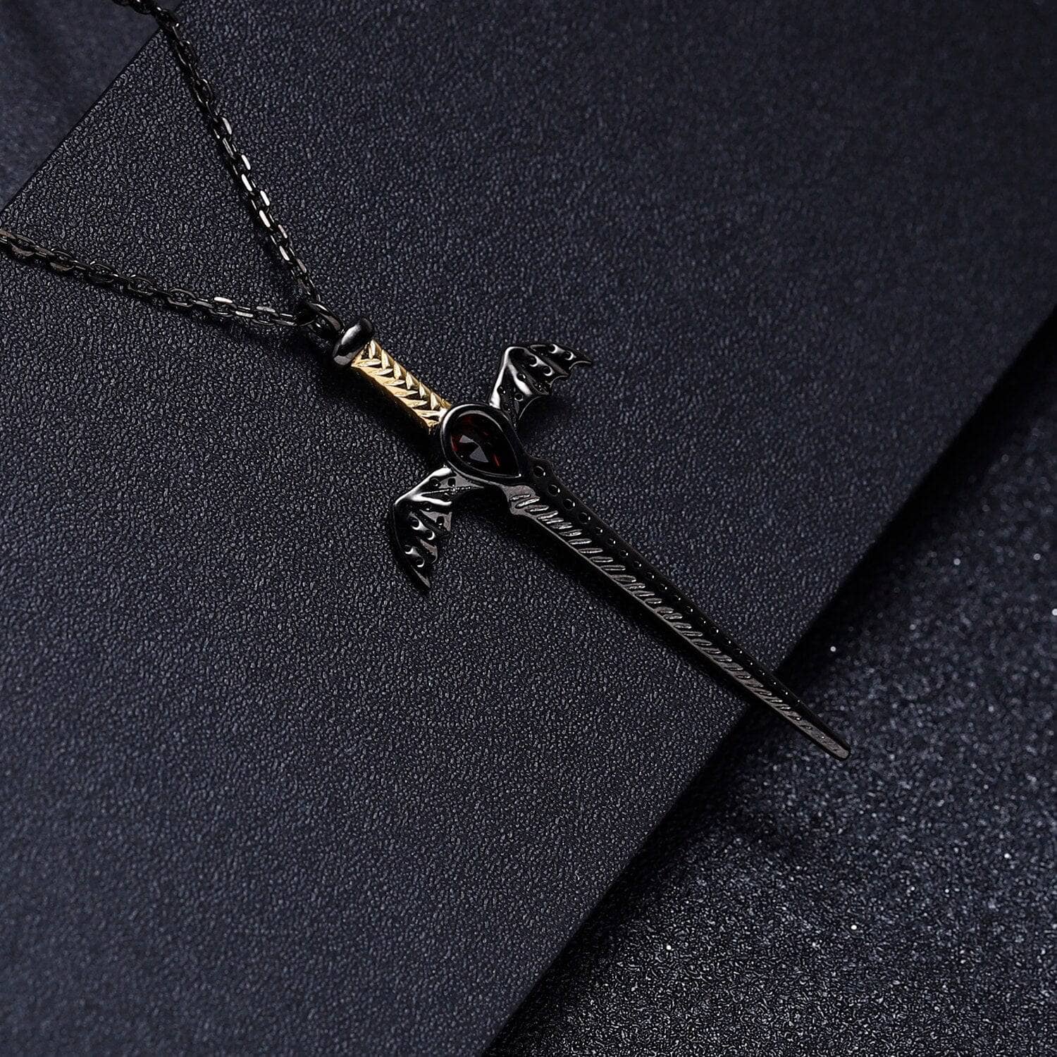 Natural Garnet Bat's Wings Sword Vintage Necklace