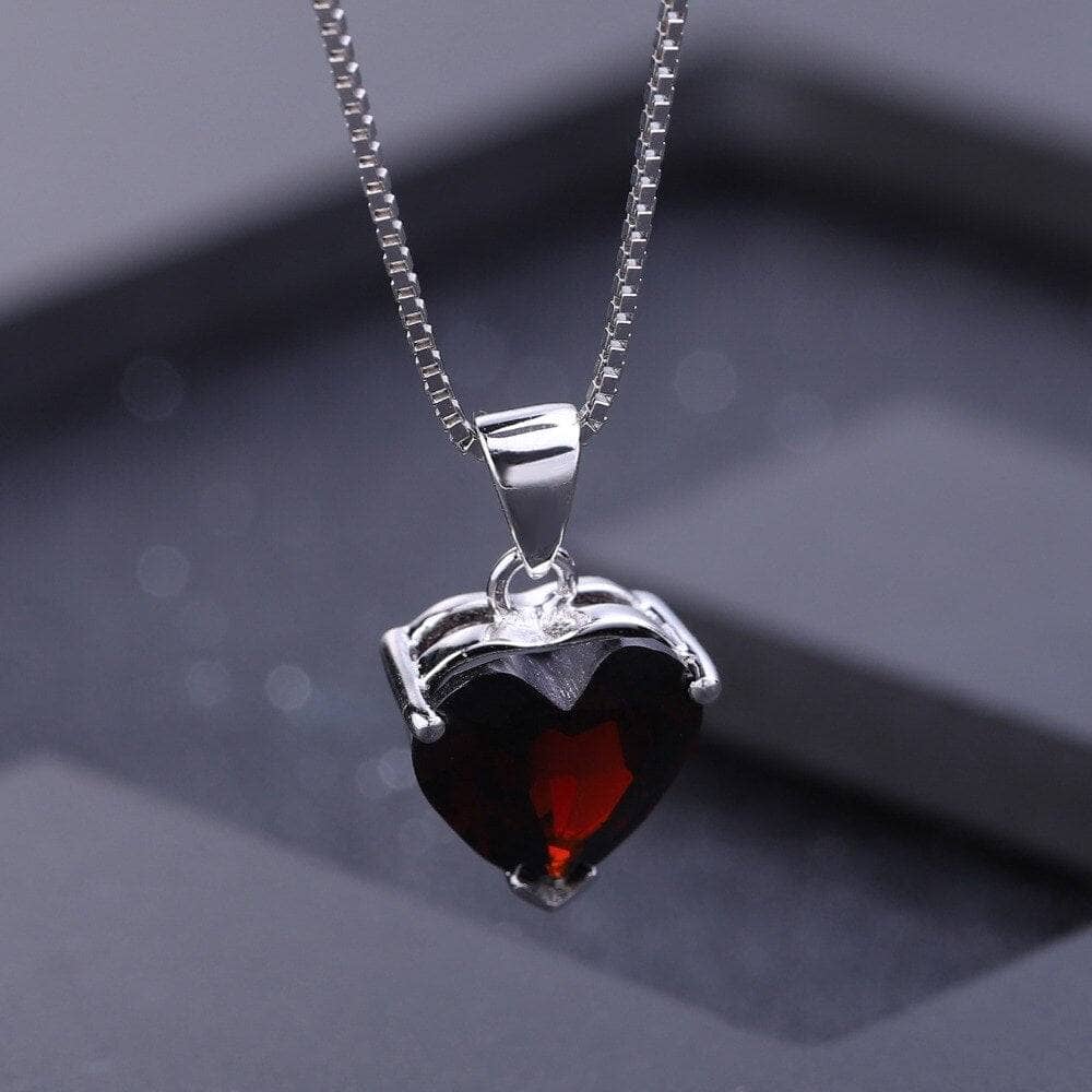 Simple Heart Shaped Red Garnet and 925 Sterling Silver Pendant with 18 IN  Silver Finished Chain -- SDP447