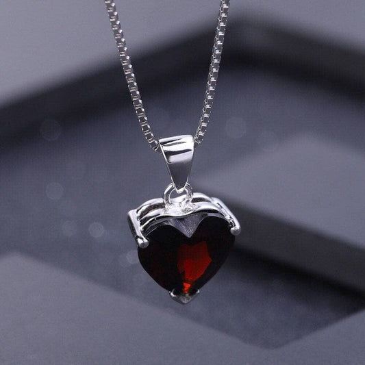 Natural Garnet Gemstone Heart Shaped Necklace-Black Diamonds New York