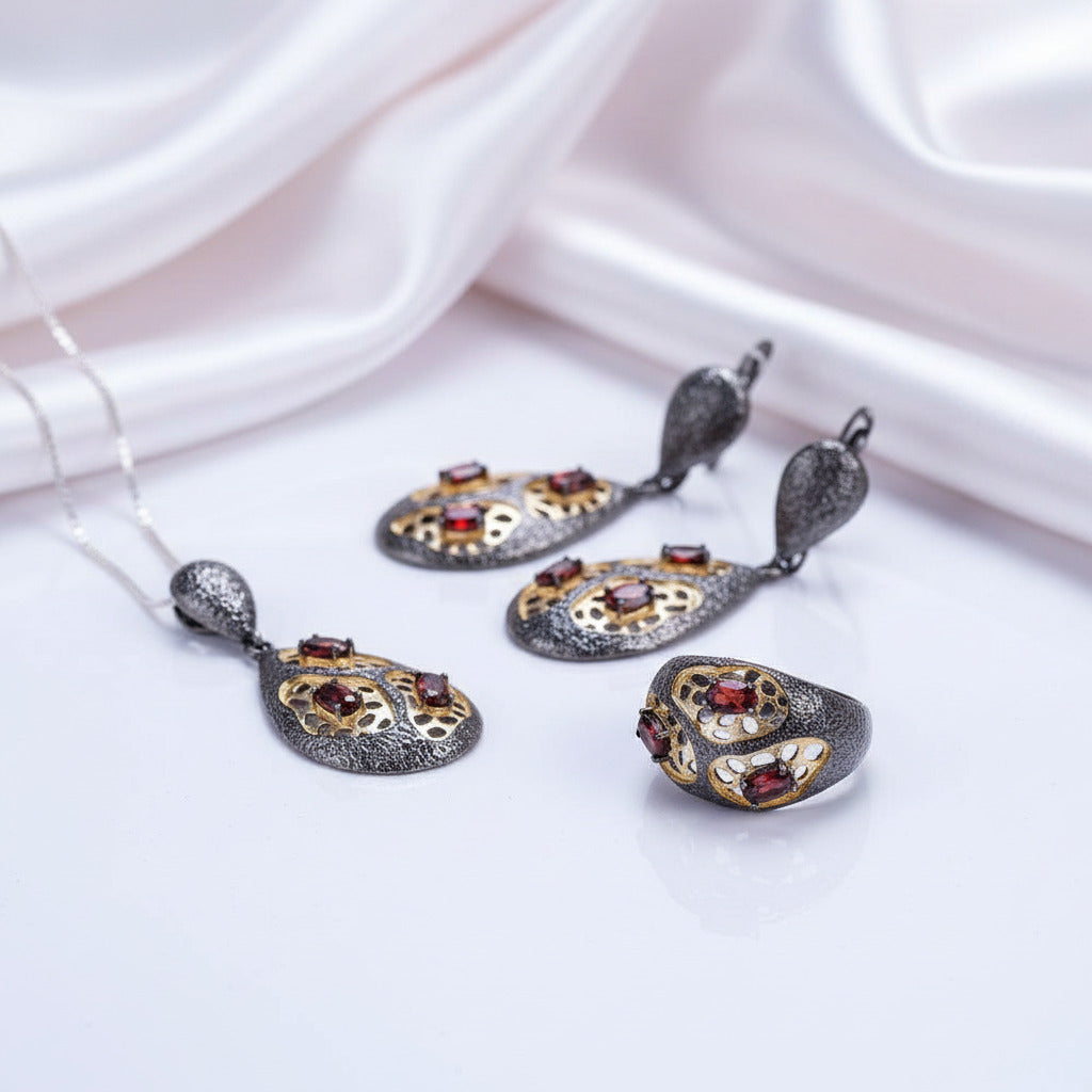 Garnet Handmade Drop Earrings-Black Diamonds New York