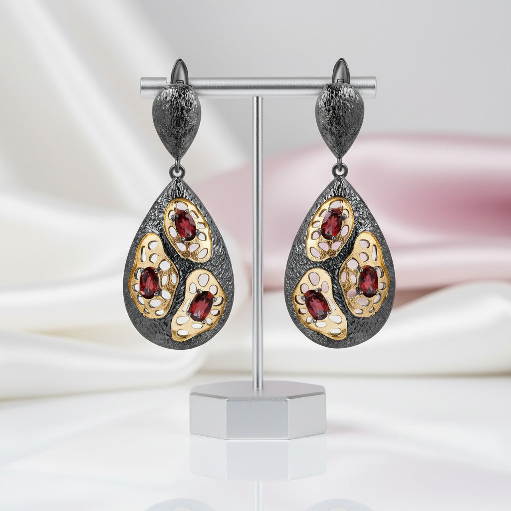 Garnet Handmade Drop Earrings-Black Diamonds New York