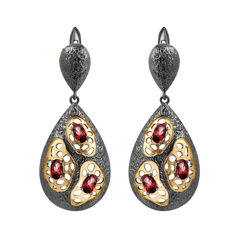Natural Garnet Handmade Drop Earrings-Black Diamonds New York