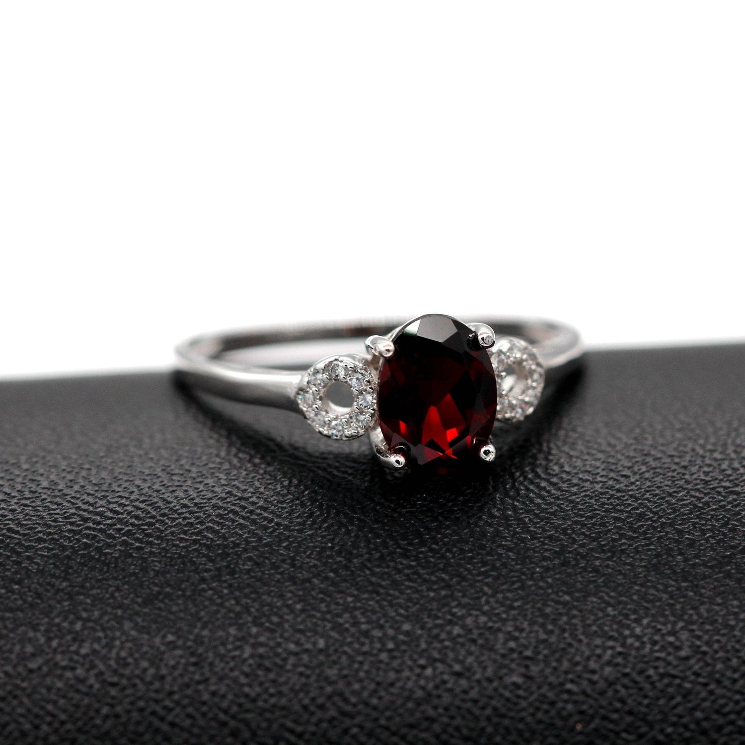 Natural Garnet Oval Shape Red Gemstone Ring-Black Diamonds New York
