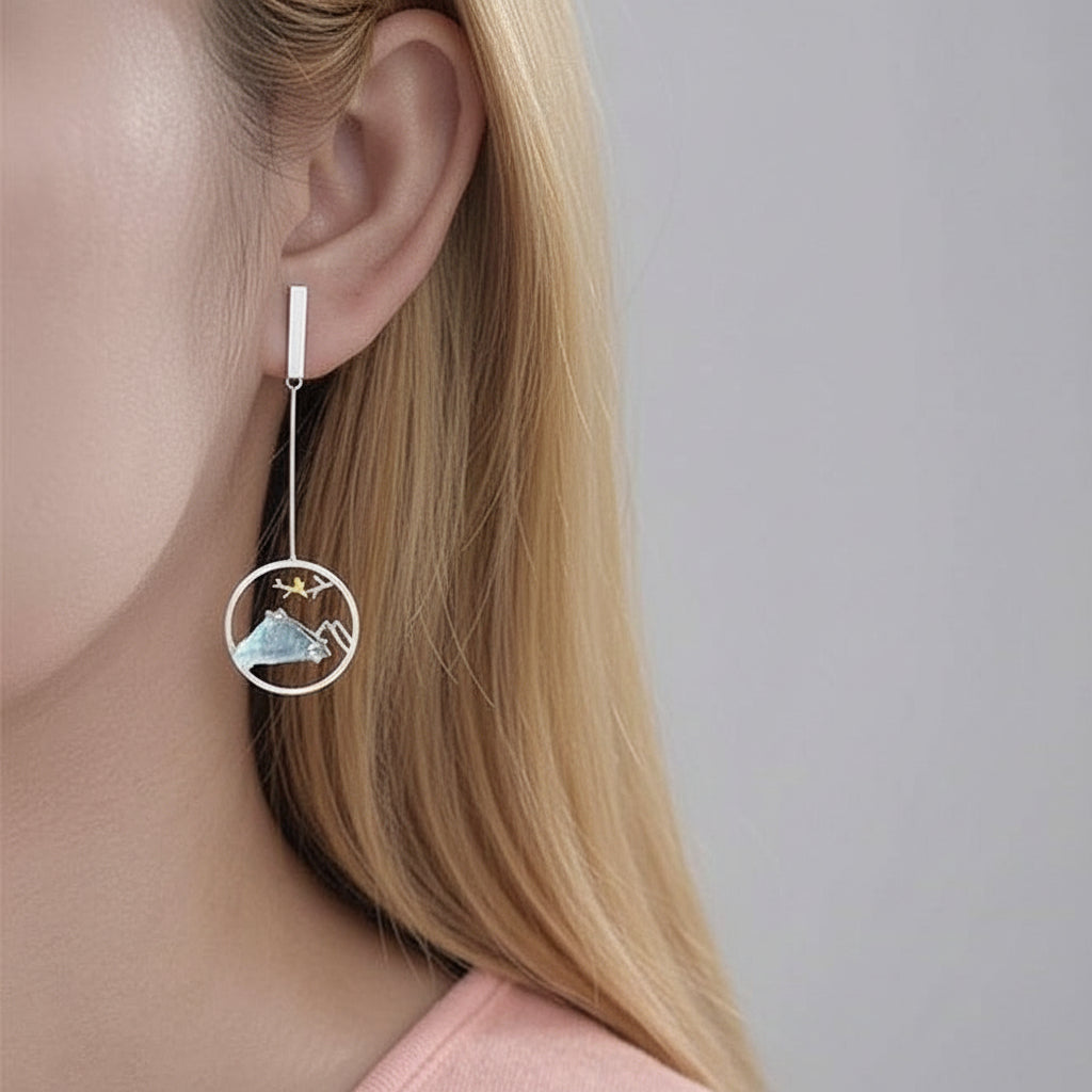 Aquamarine Bird Whisper Dangle Earrings-Black Diamonds New York