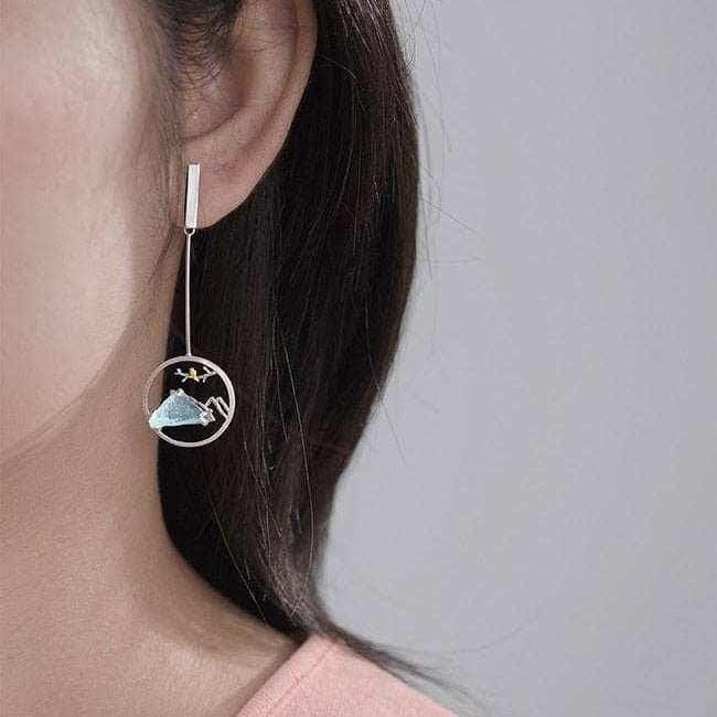 Natural Gemstone Bird Whisper Dangle Earrings-Black Diamonds New York