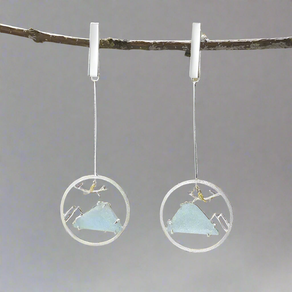 Natural Gemstone Bird Whisper Dangle Earrings-Black Diamonds New York