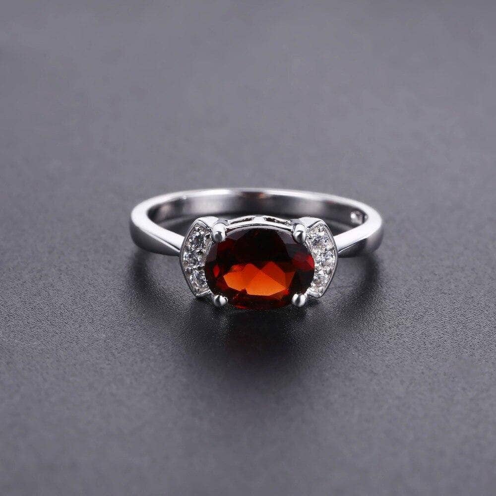 Natural Gemstone Red Garnet Ring Earrings Jewelry Set