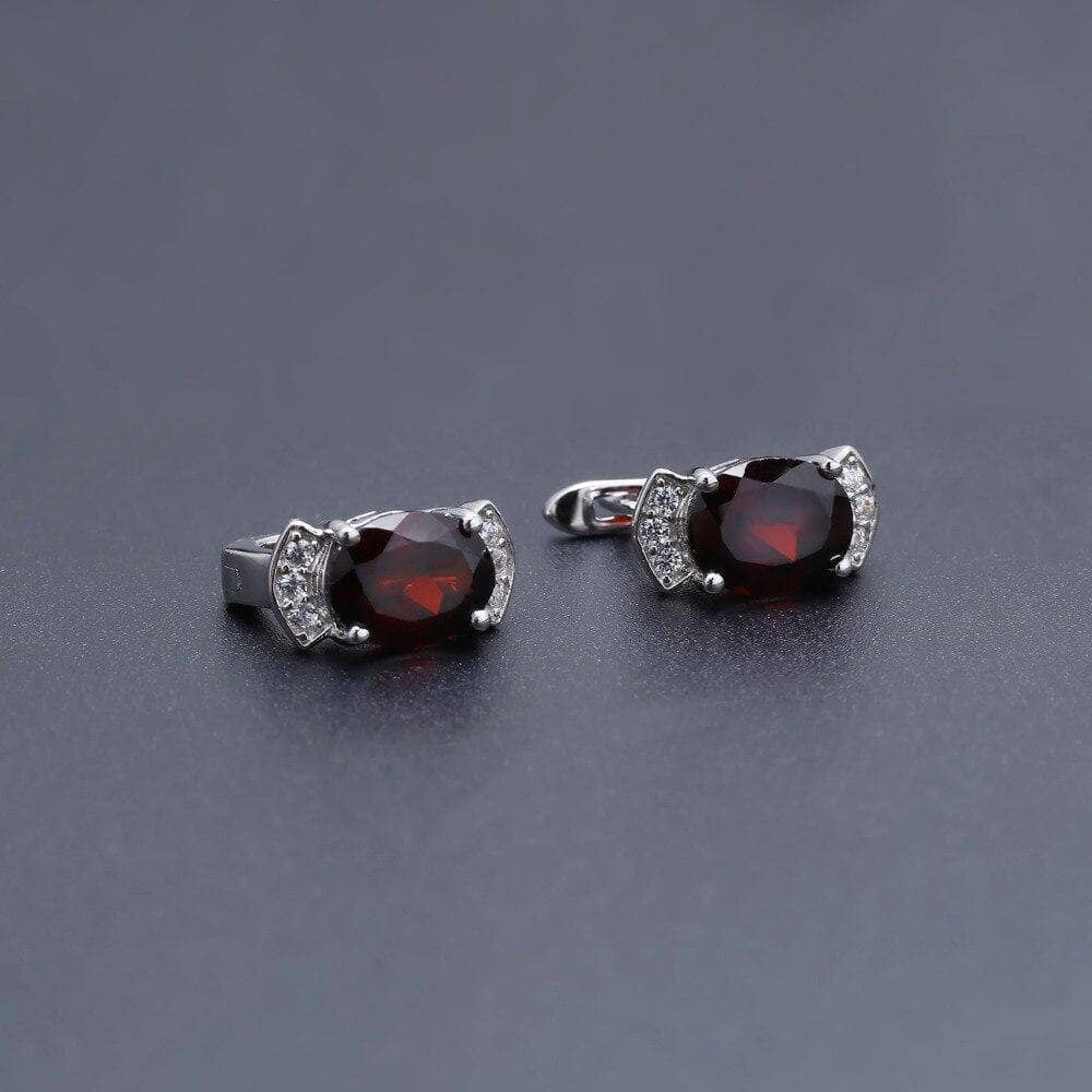 Natural Gemstone Red Garnet Ring Earrings Jewelry Set-Black Diamonds New York