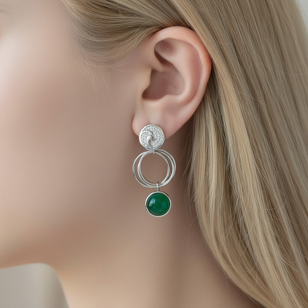 Green Agate Aries Zodiac Earrings-Black Diamonds New York