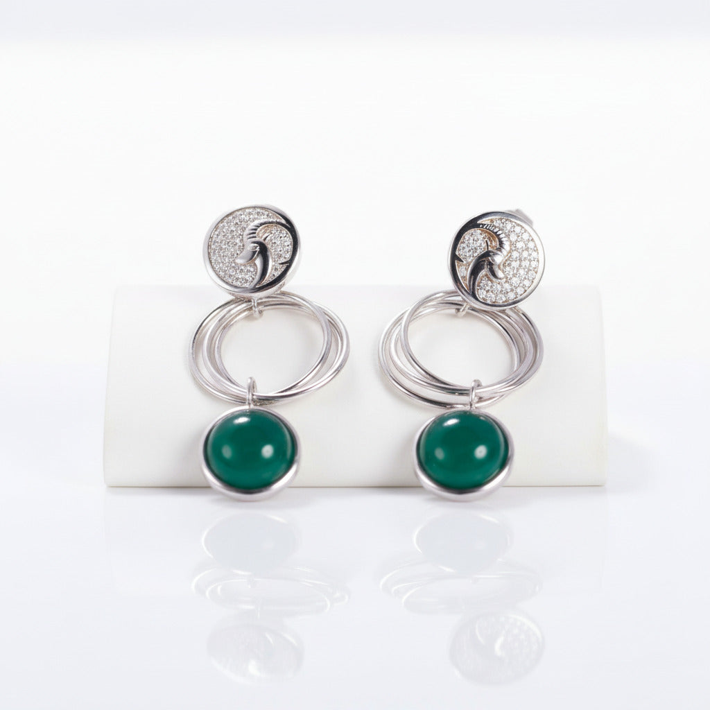 Green Agate Aries Zodiac Earrings-Black Diamonds New York