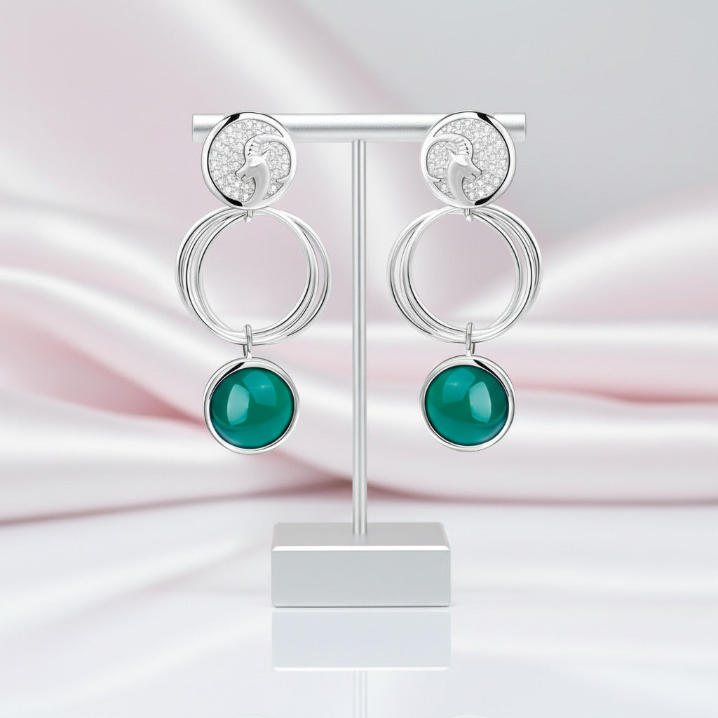 Green Agate Aries Zodiac Earrings-Black Diamonds New York
