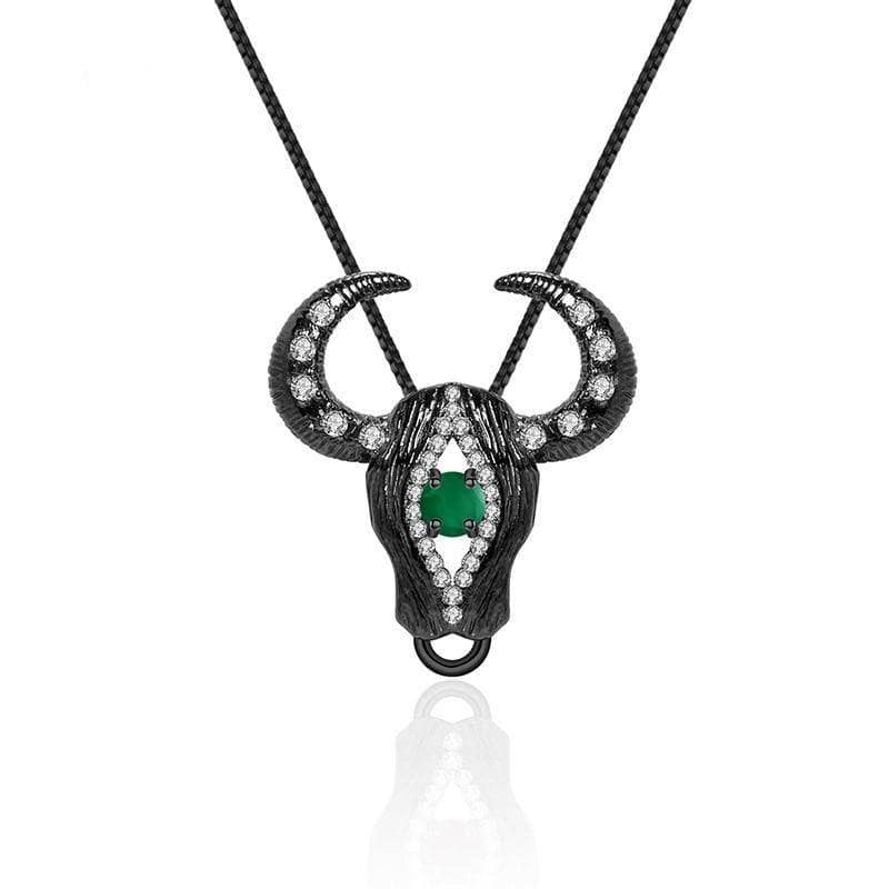 Natural Green Agate Bull Head Necklace CAN NOT BE FOUND-Black Diamonds New York