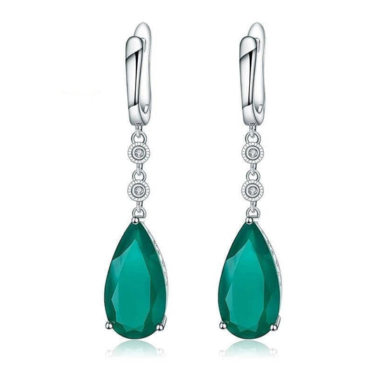 Natural Green Agate Drop Earrings - Black Diamonds New York
