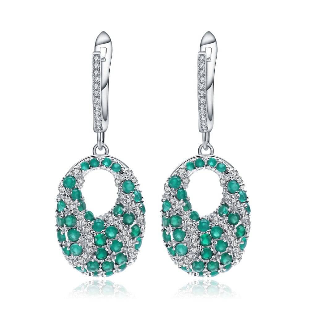 Natural Green Agate Gemstone Vintage Drop Earrings-Black Diamonds New York