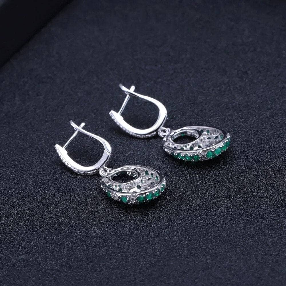 Natural Green Agate Gemstone Vintage Drop Earrings-Black Diamonds New York