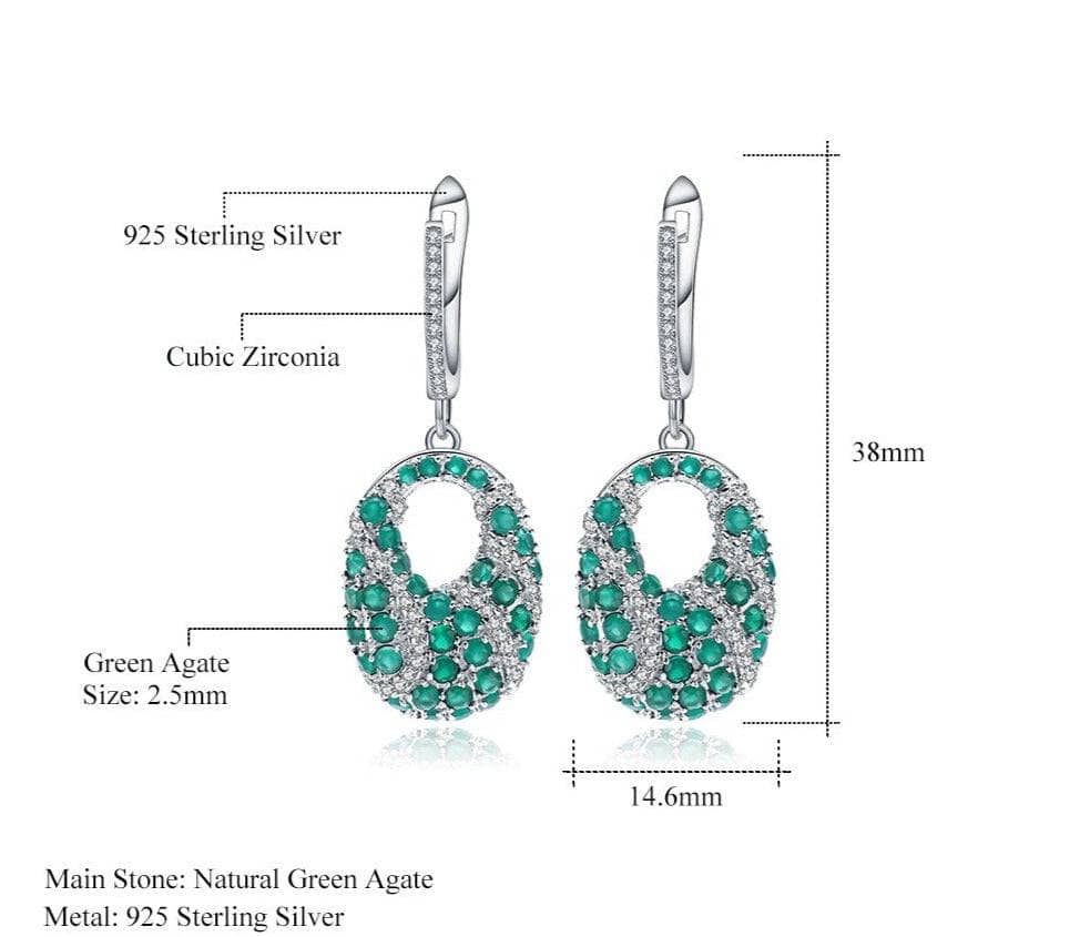 Natural Green Agate Gemstone Vintage Drop Earrings - Black Diamonds New York