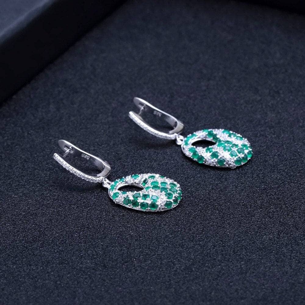 Natural Green Agate Gemstone Vintage Drop Earrings - Black Diamonds New York