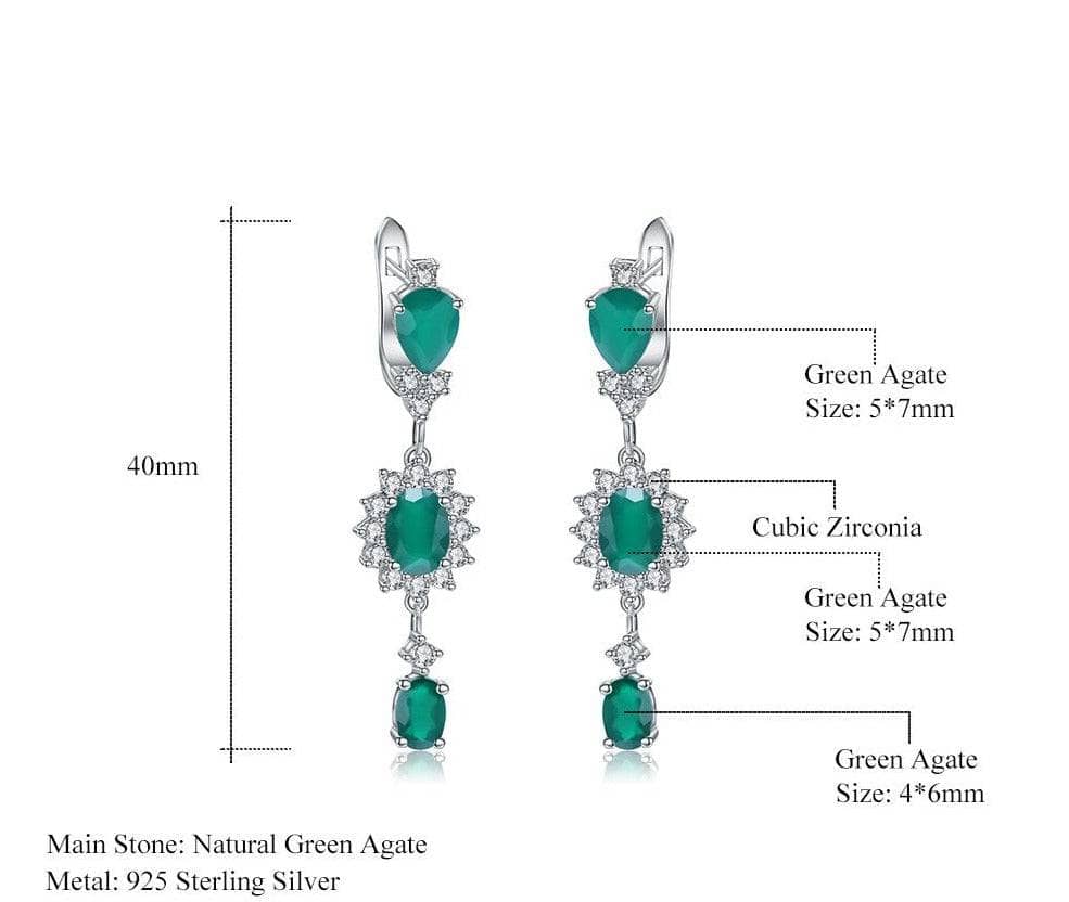 Natural Green Agate Vintage Drop Earrings - Black Diamonds New York