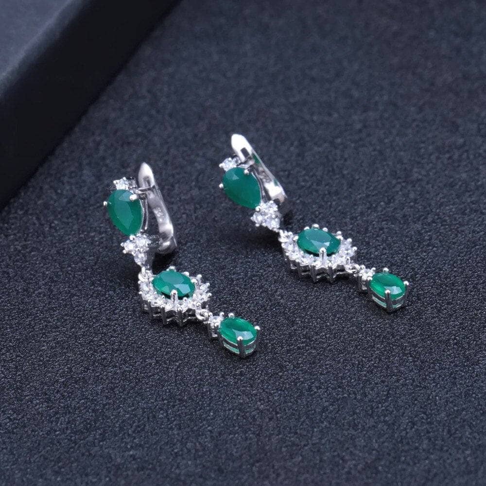 Natural Green Agate Vintage Drop Earrings - Black Diamonds New York