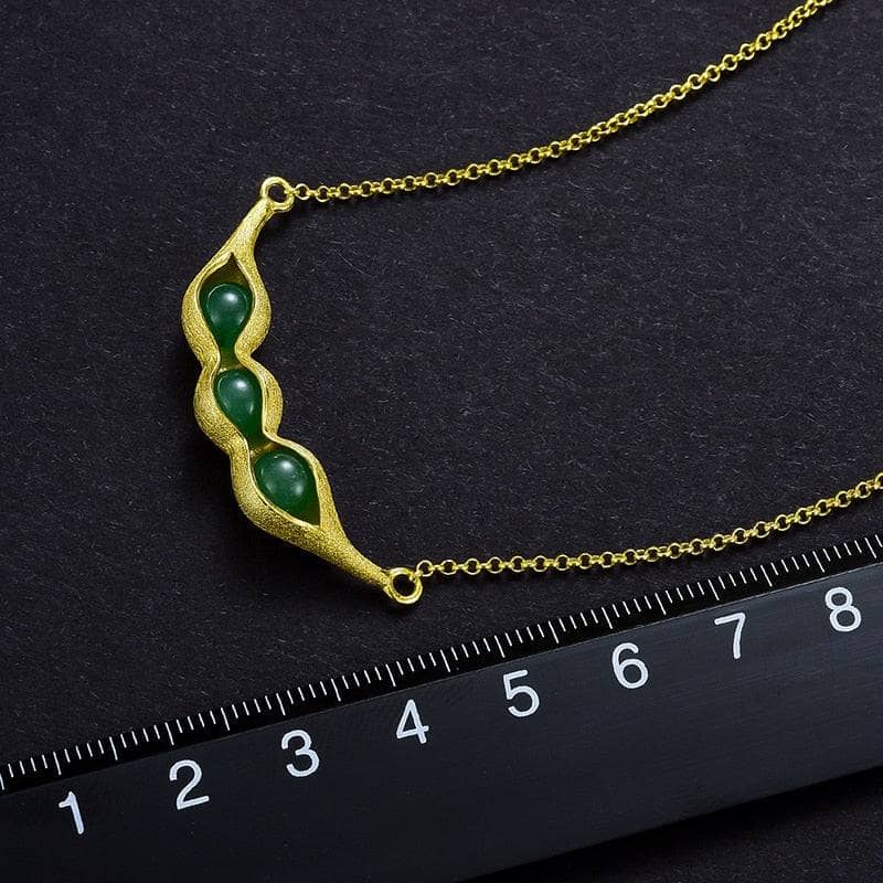 Natural Green Pea Pods Stone Necklace-Black Diamonds New York