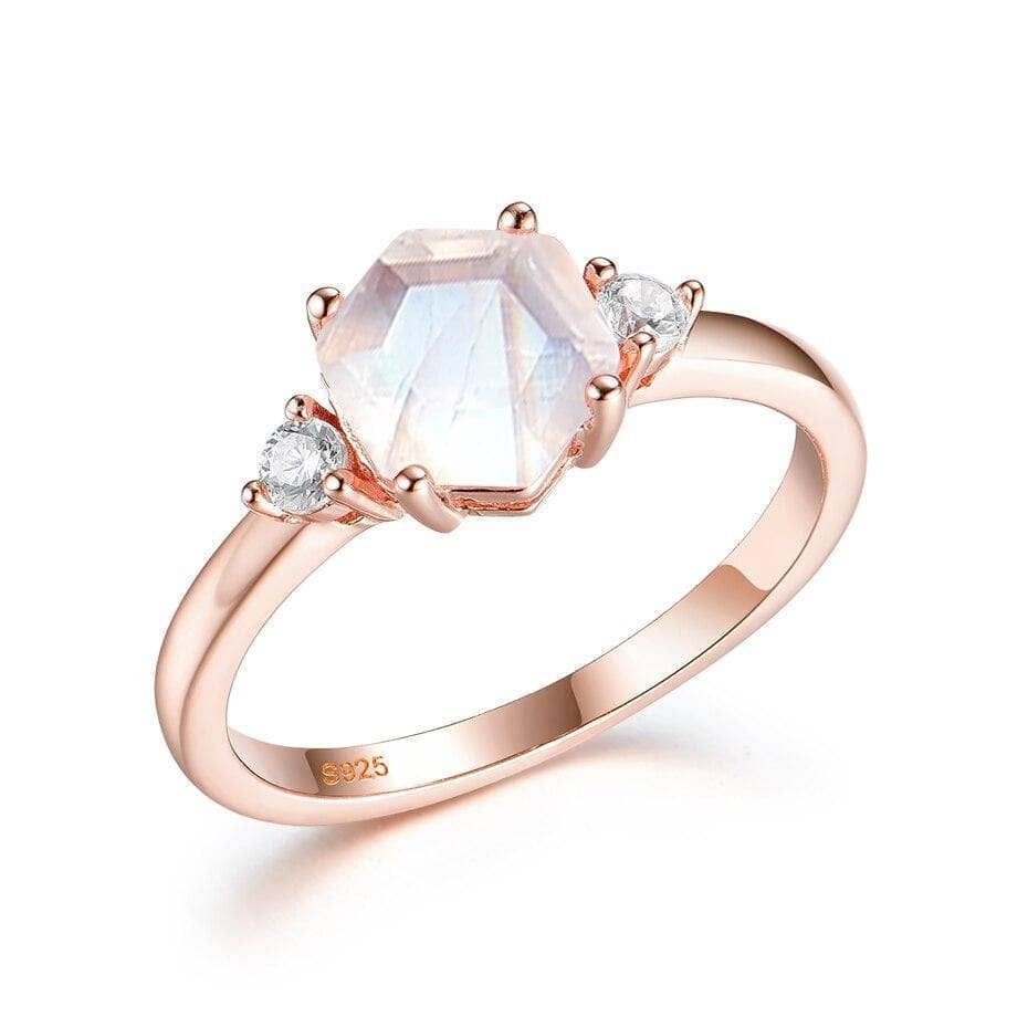 Natural Hexagon Moonstone Engagement Ring-Black Diamonds New York