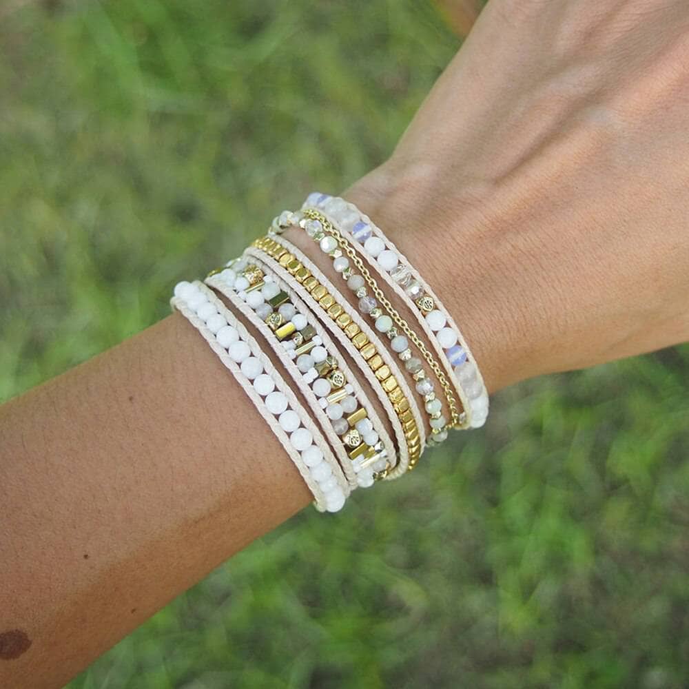 Natural Howlite Bohemian Wrap Bracelet-Black Diamonds New York