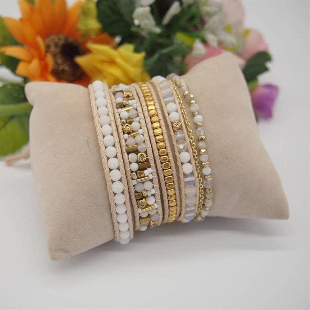 Natural Howlite Bohemian Wrap Bracelet-Black Diamonds New York