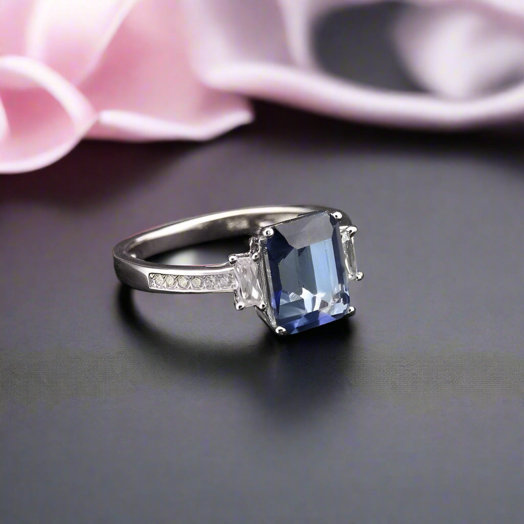 Natural Blue Mystic Quartz Gemstone Engagement Ring-Black Diamonds New York