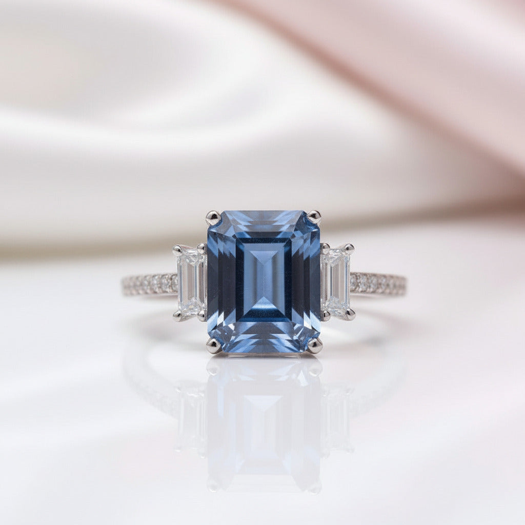Blue Mystic Quartz Gemstone Engagement Ring-Black Diamonds New York
