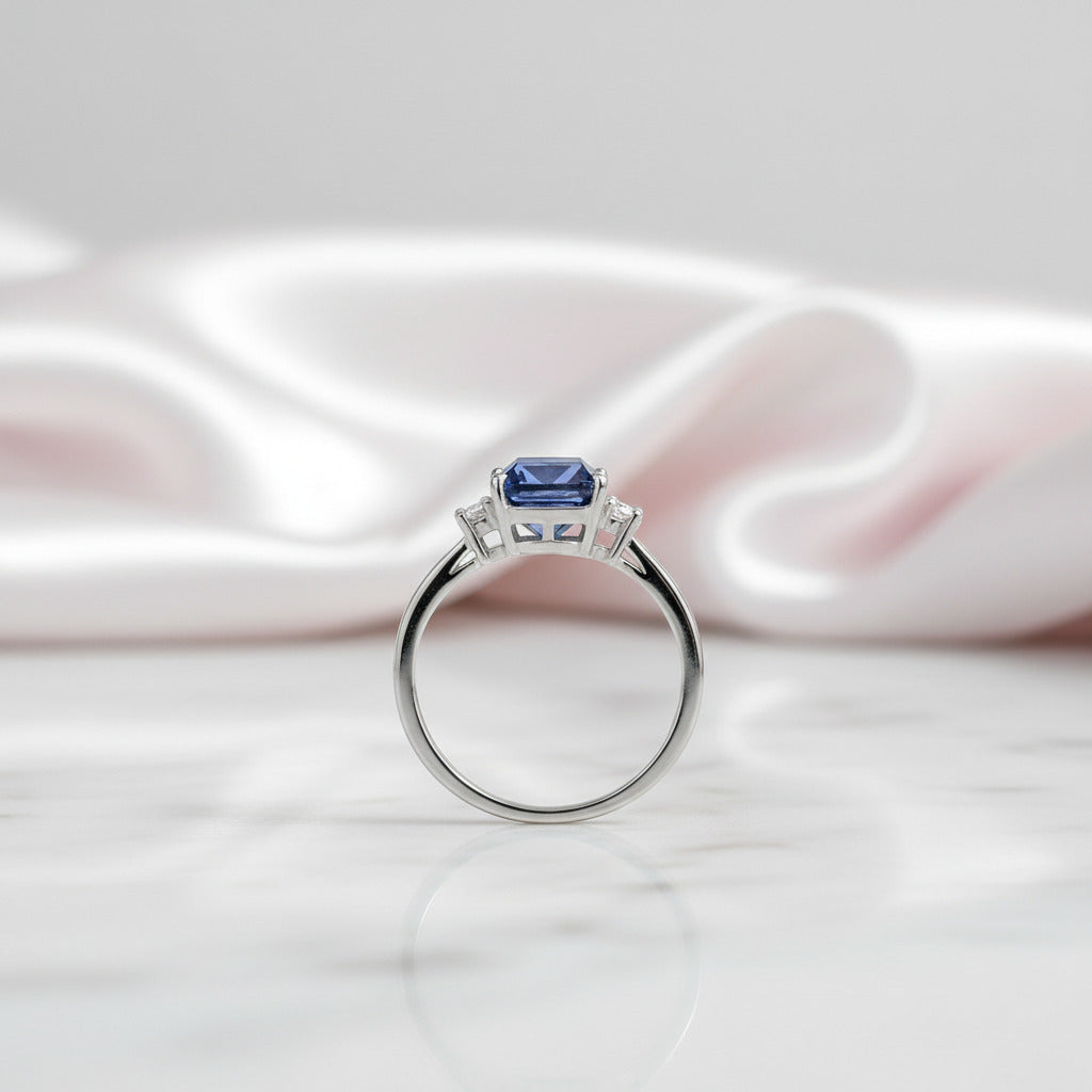 Blue Mystic Quartz Gemstone Engagement Ring-Black Diamonds New York