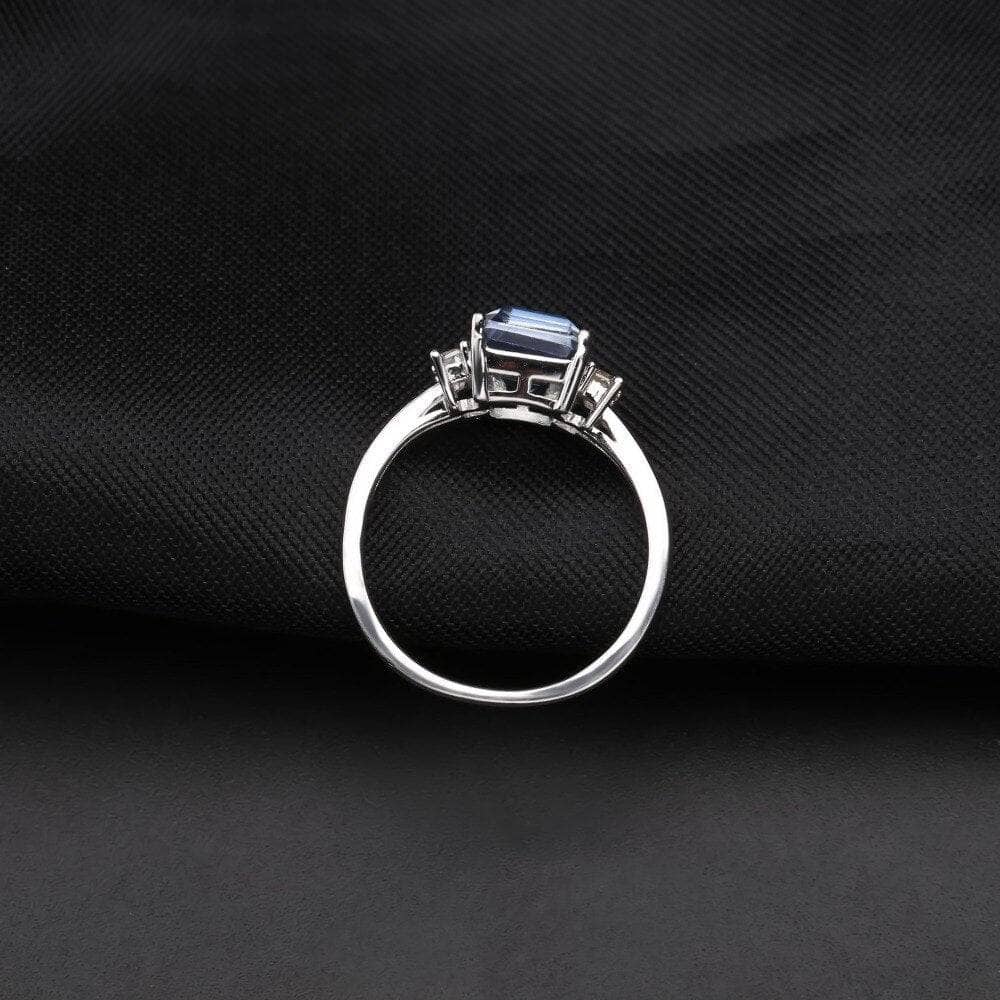 Natural Iolite Blue Mystic Quartz Gemstone Engagement Ring-Black Diamonds New York