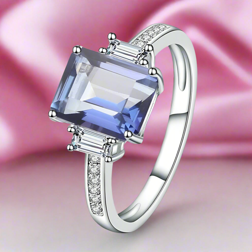 Natural Blue Mystic Quartz Gemstone Engagement Ring-Black Diamonds New York