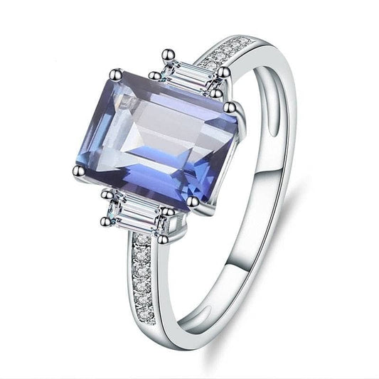 Natural Iolite Blue Mystic Quartz Gemstone Engagement Ring-Black Diamonds New York