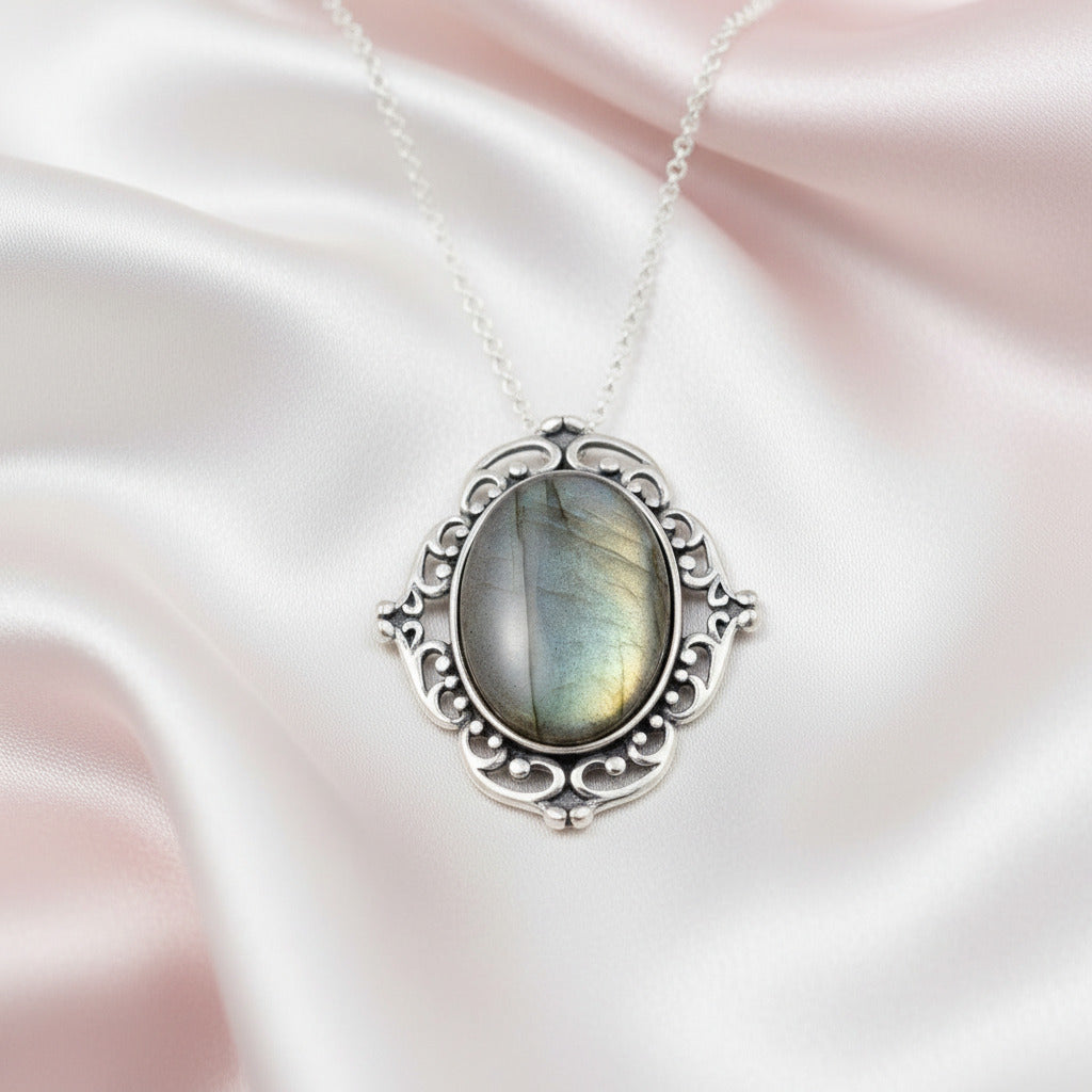 Labradorite Vintage Pendant-Black Diamonds New York