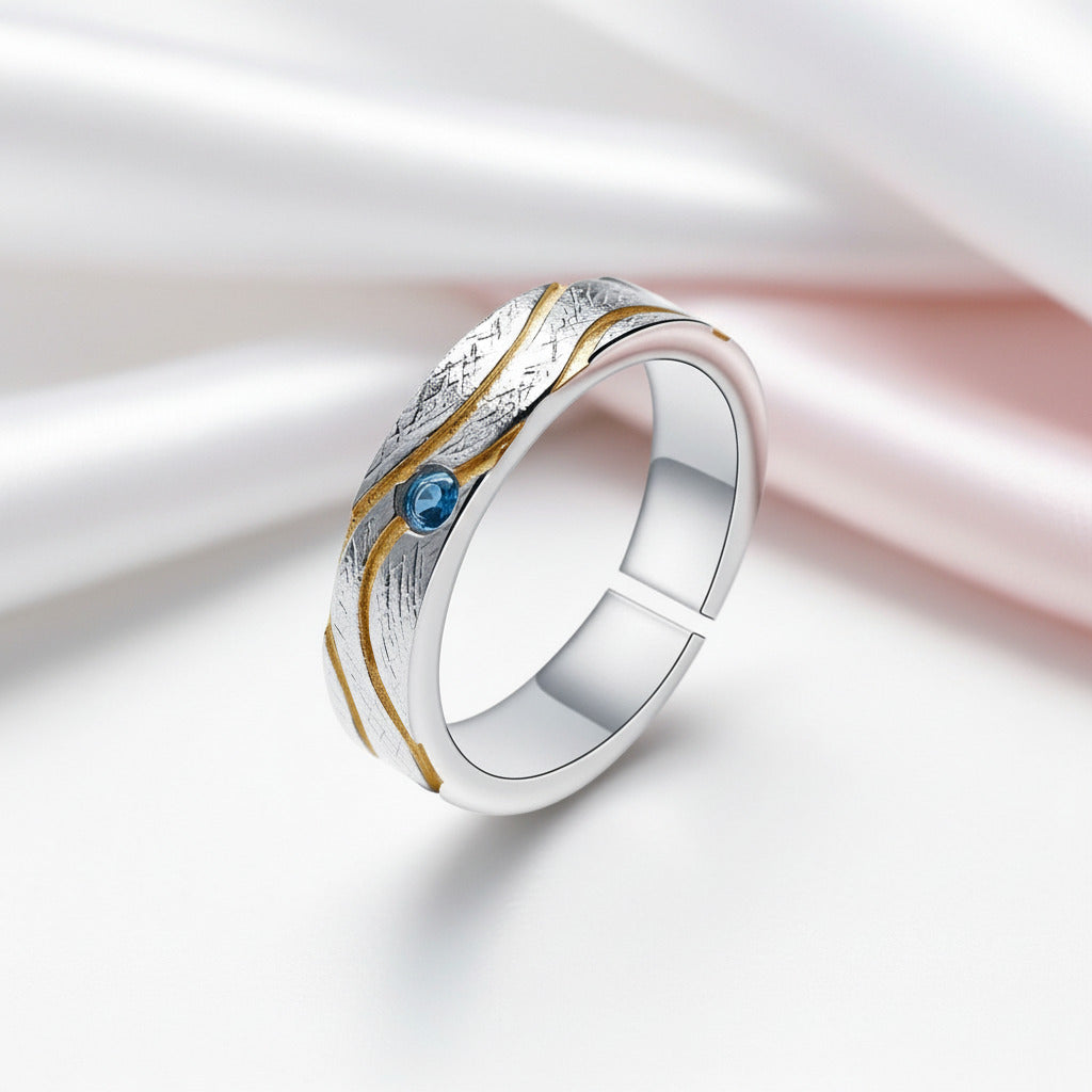 London Blue Topaz Enamel Open Adjustable Ring-Black Diamonds New York