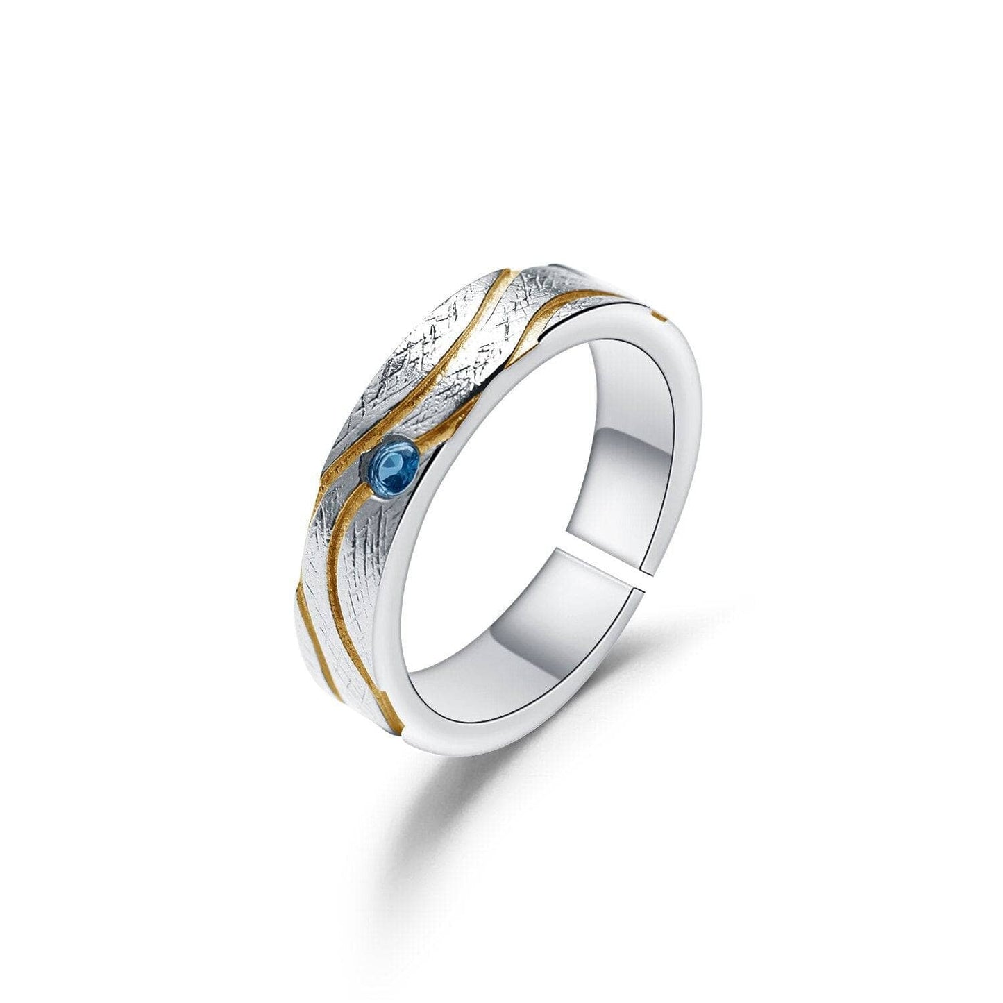 Natural London Blue Topaz Enamel Open Adjustable Ring-Black Diamonds New York